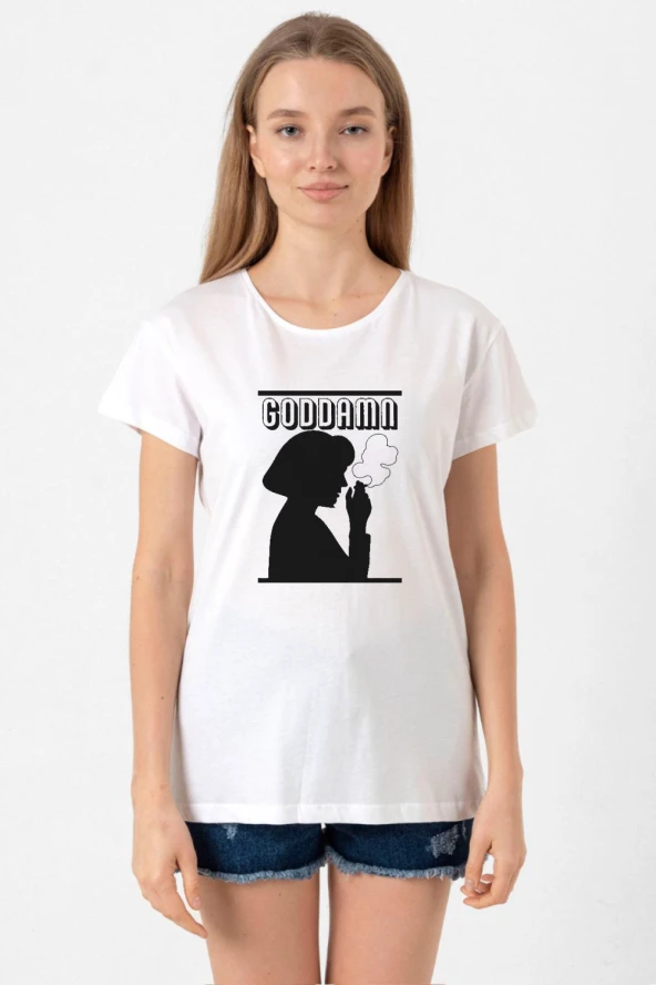 Pulp Fiction Mia Wallace Goddamn Beyaz Kadın Bisikletyaka Tshirt