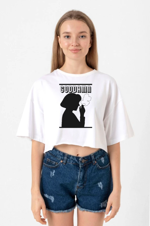 Pulp Fiction Mia Wallace Goddamn Beyaz Kadın Crop Tshirt