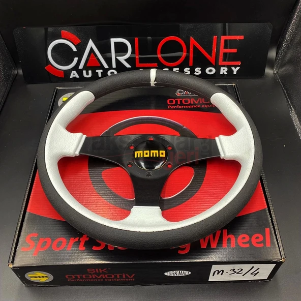 Momo Spor Direksiyon 32cm Beyaz Detaylı- Yarış Spor Direksiyonu - 3