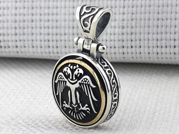 Çift Başlı Selçuklu Kartalı Ortası Dönen 925 Ayar Gümüş Kolye Ucu ürün görseli