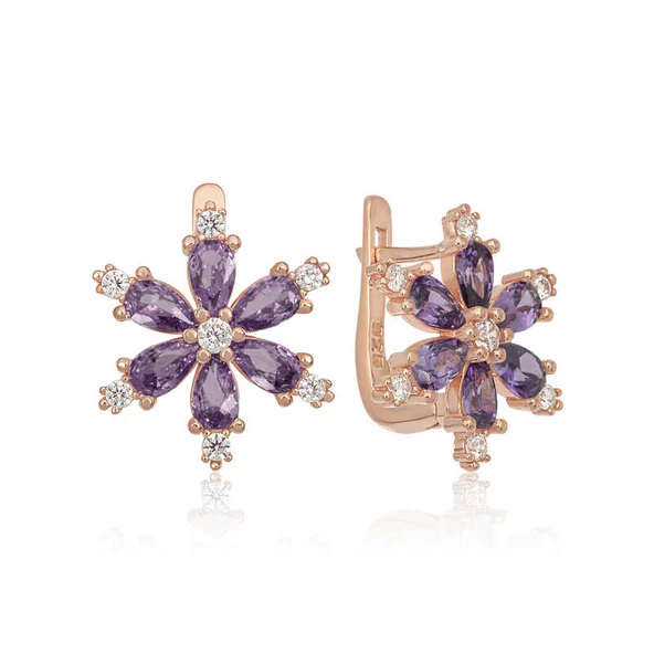 Gümüş Mor Lotus Çiçeği Kadın Küpe SL4888 - Resim 2