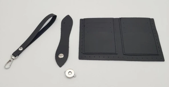 Angel Çanta Aksesuar Kartlıklı Cüzdan İçi Deri Seti Siyah Renk Gümüş Metalli - Resim 2