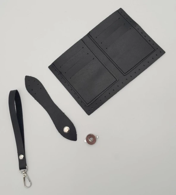 Angel Çanta Aksesuar Kartlıklı Cüzdan İçi Deri Seti Siyah Renk Gümüş Metalli - Resim 3