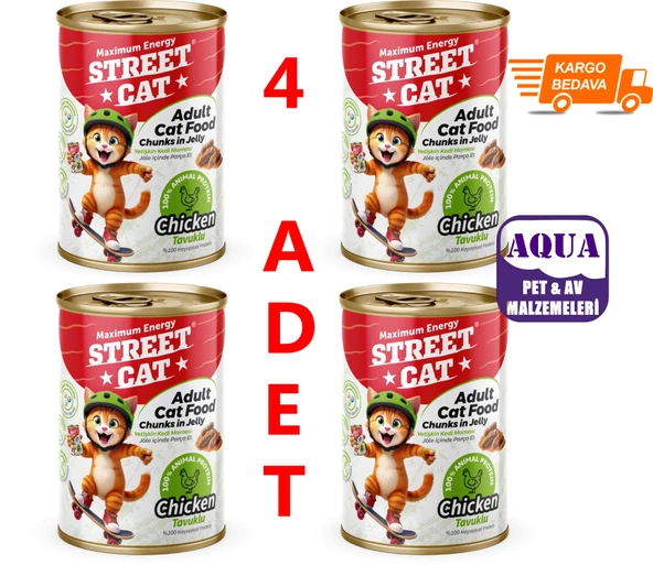 Street Cat Chunks Jelly Tavuk Etli Kedi Konserve 400 Gr.x4 Adet Tavuk Etli Kedi Konserve Tavuklu Yaş Mama 400 Gram
