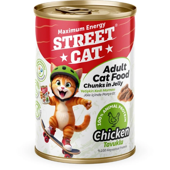 Street Cat Chunks Jelly Tavuk Etli Kedi Konserve 400 Gr.x4 Adet Tavuk Etli Kedi Konserve Tavuklu Yaş Mama 400 Gram - 2