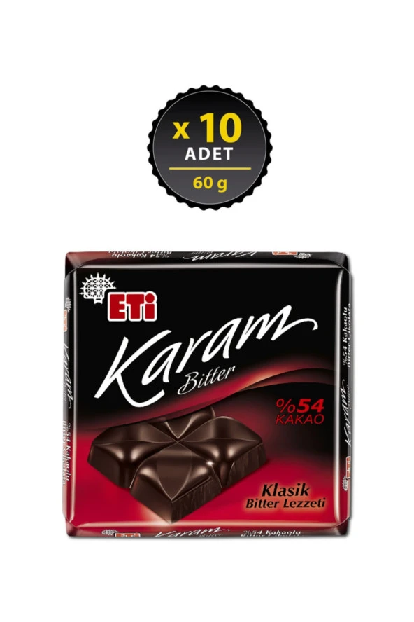 Karam 54 Kakaolu Bitter Çikolata 60 g x 10 Adet