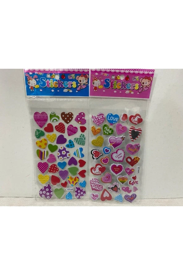 Kalpli Renkli 2li Uzun Sticker Kabartmalı Pembe New