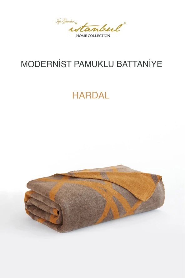 Çift Kişilik Pamuklu Battaniye Modernist Hardal