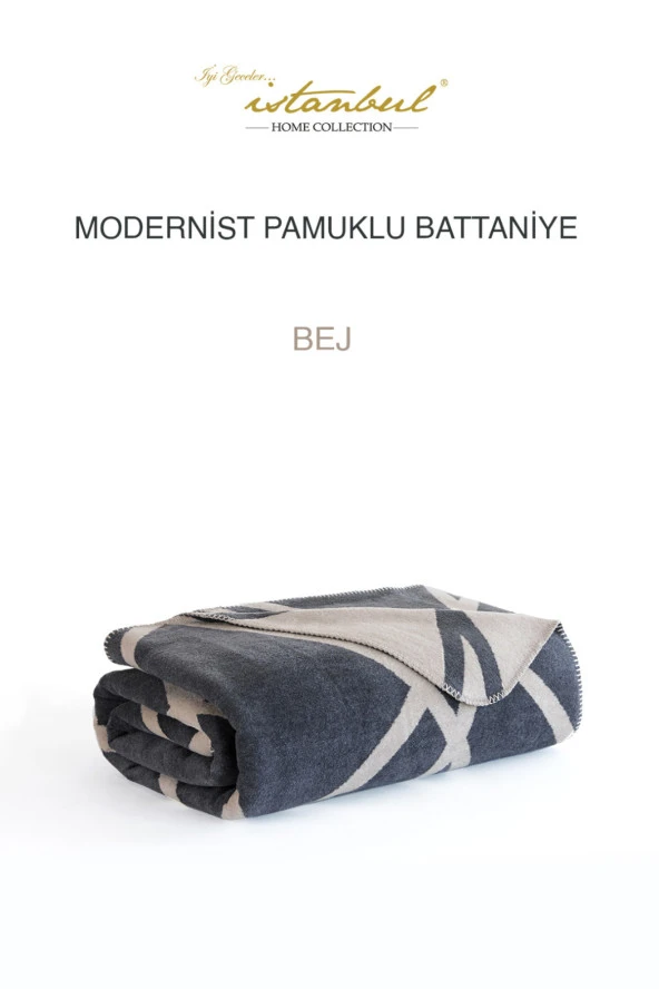 Çift Kişilik Pamuklu Battaniye Modernist Bej