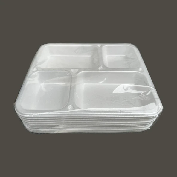 Dağyüce Tek Kullanımlık Köpük 4 Bölmeli Tabldot Köpük Tabak - 26.5x30 Cm. - 10 Adetlik 1 Paket - Resim 2