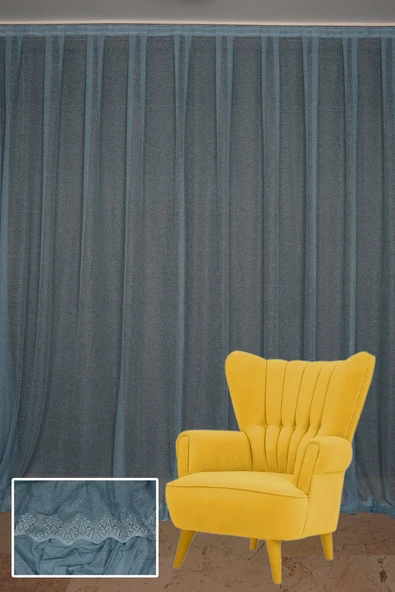 DAR ETEK MAVİ RENK TEK KANAT Hazır dikilmiş Pileli Fon Perde 75*260 cm ürün görseli