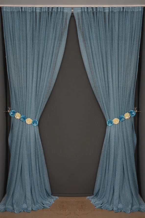 DAR ETEK MAVİ RENK TEK KANAT Hazır dikilmiş Pileli Fon Perde 75*260 cm