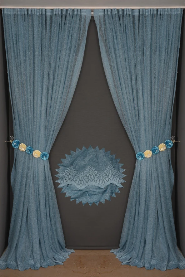 DAR ETEK MAVİ RENK TEK KANAT Hazır dikilmiş Pileli Fon Perde 75*260 cm - 2