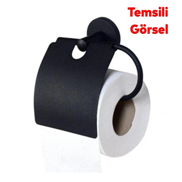 Yapışkanlı Tuvalet Kağıtlık Aparat Kapalı WC Kağıt Standı Paslanmaz Metal Sağlam Siyah Renk - Resim 3
