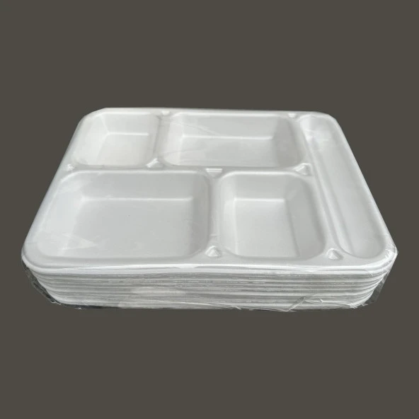 Dağyüce Tek Kullanımlık Köpük 5 Bölmeli Tabldot Köpük Tabak - 26.5x35 Cm. - 10 Adetlik 5 Paket - Resim 2