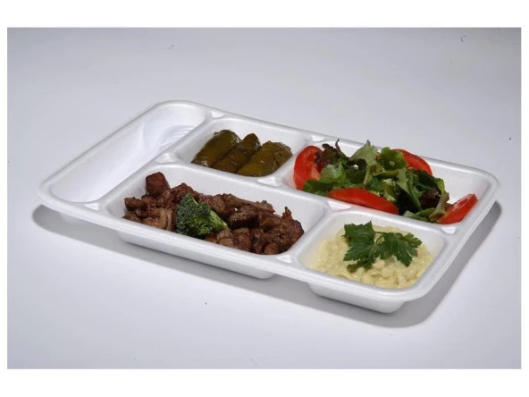 Dağyüce Tek Kullanımlık Köpük 5 Bölmeli Tabldot Köpük Tabak - 26.5x35 Cm. - 10 Adetlik 5 Paket - Resim 3