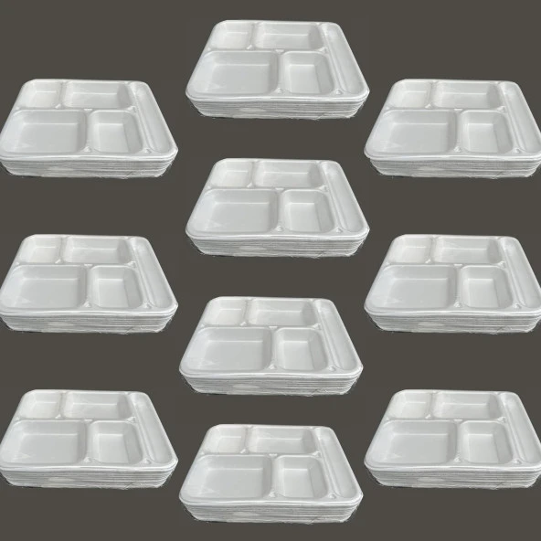 Dağyüce Tek Kullanımlık Köpük 5 Bölmeli Tabldot Köpük Tabak - 26.5x35 Cm. - 10 Adetlik 10 Paket