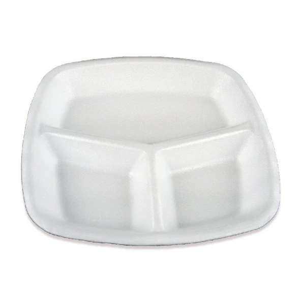 Dağyüce Tek Kullanımlık Köpük 3 Bölmeli Tabldot Köpük Tabak - 23.5x25 Cm. - 10 Adetlik 1 Paket - Resim 4