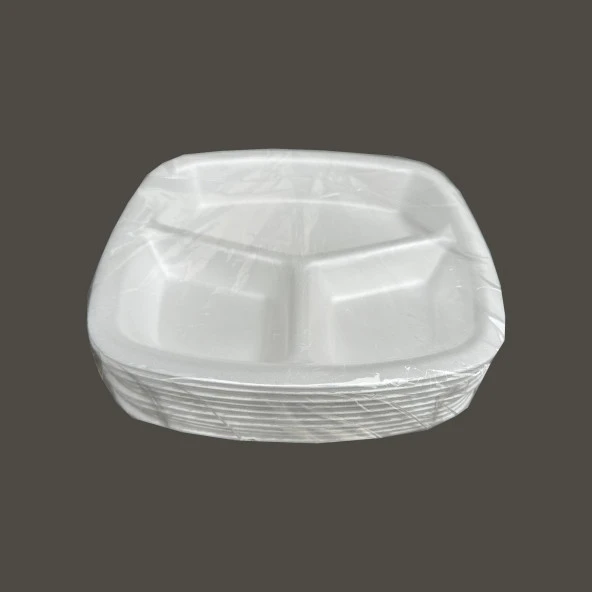Dağyüce Tek Kullanımlık Köpük 3 Bölmeli Tabldot Köpük Tabak - 23.5x25 Cm. - 10 Adetlik 10 Paket - Resim 3
