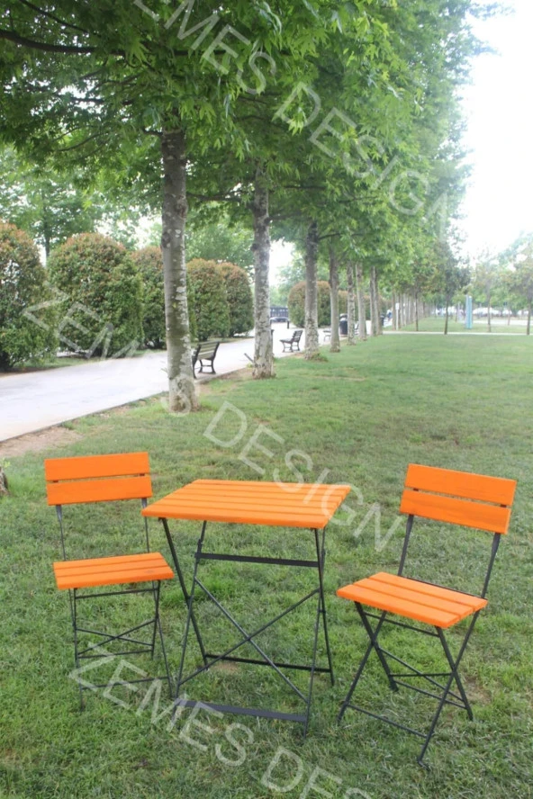 Turuncu Katlanır Masa Sandalye Bahçe Balkon Mutfak Takımı 2 Sandalye 1 Masa Ikea Bistro(VERNİKLİDİR)