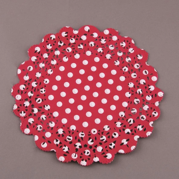 DOYLEY DANTEL MENDİL KIRMIZI PUANLI  30CM ürün görseli