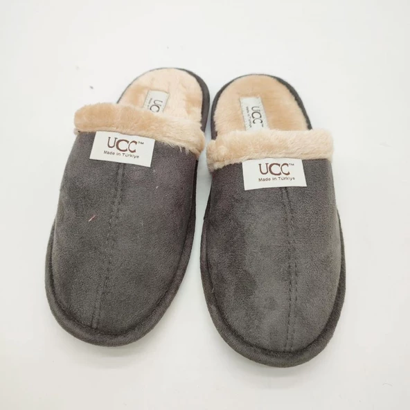 Gri Renk Şık Tasarımlı Tüylü Model Erkek Terlik - 3