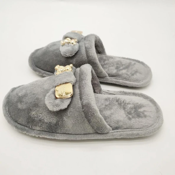 Ayıcık Papyonlu Model Kadın Terlik Gri Renk - 5