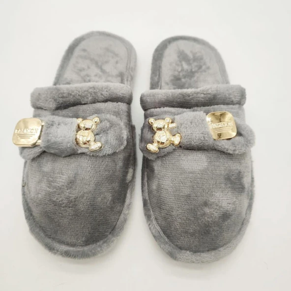 Ayıcık Papyonlu Model Kadın Terlik Gri Renk - 4