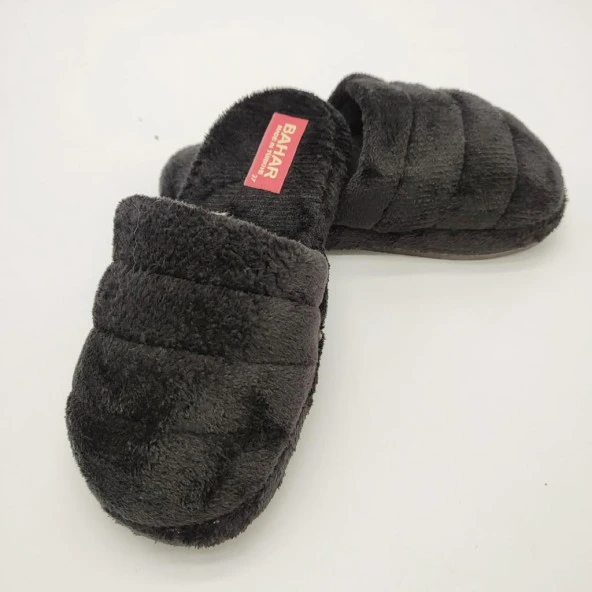 Yatay Dikişli Pofuduk Kadın Terlik Siyah Renk - 6