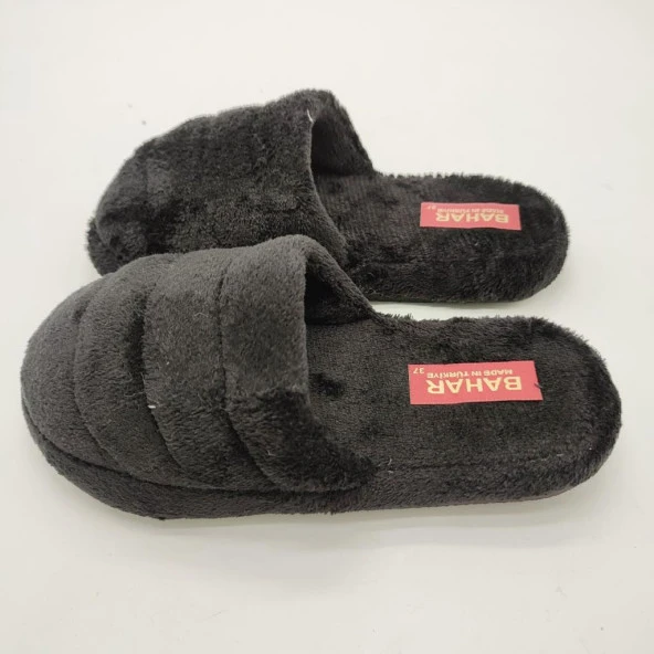 Yatay Dikişli Pofuduk Kadın Terlik Siyah Renk - 8