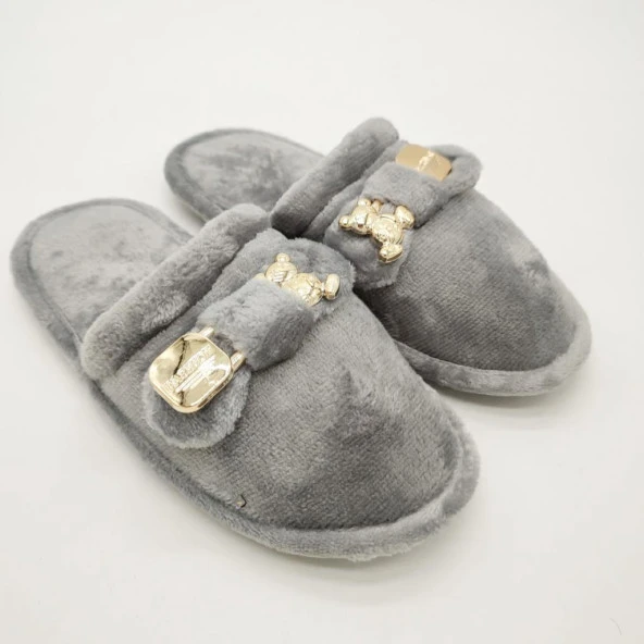 Ayıcık Papyonlu Model Kadın Terlik Gri Renk - 11