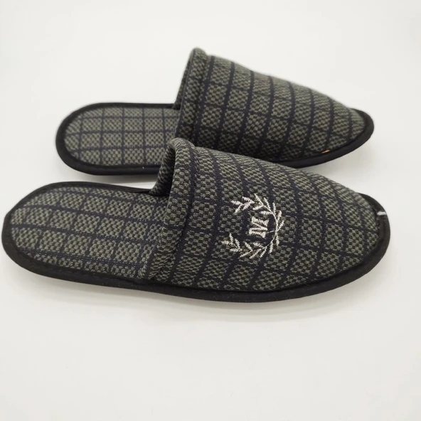 Haki Renk Kare Desenli Erkek Terlik - 7