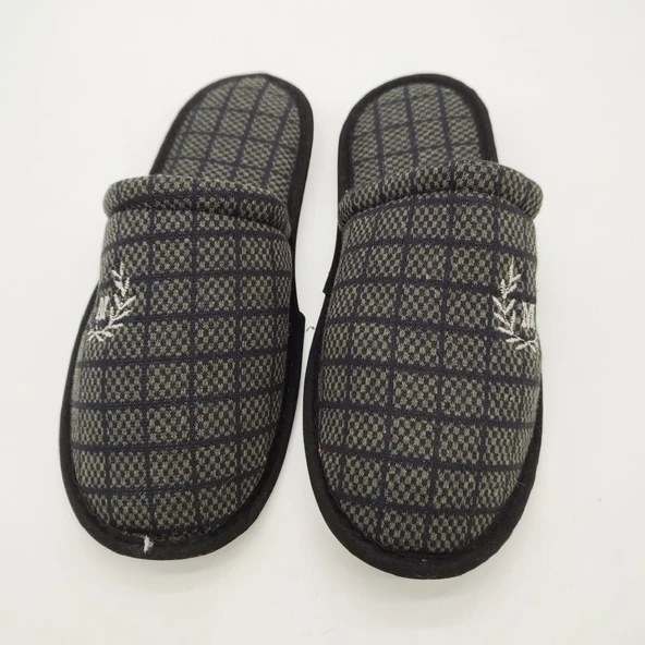 Haki Renk Kare Desenli Erkek Terlik - 9