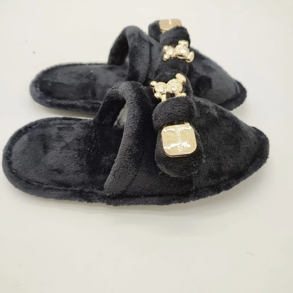 Ayıcık Papyonlu Model Kadın Terlik Siyah Renk - 12