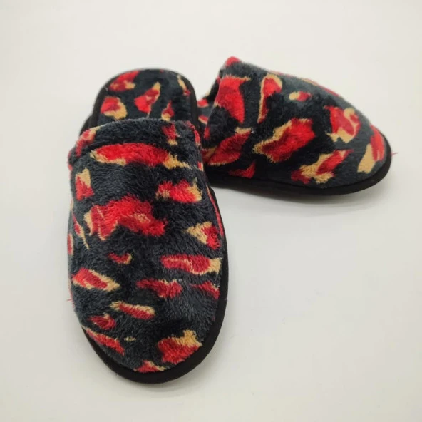 Siyah Renk Kırmızı Desenli Kadın Terlik - 3
