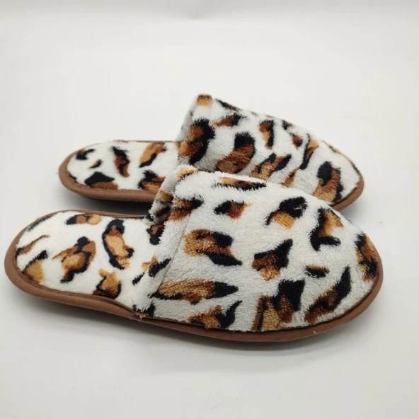 Beyaz Renk Leopar Desenli Kadın Terlik - 11