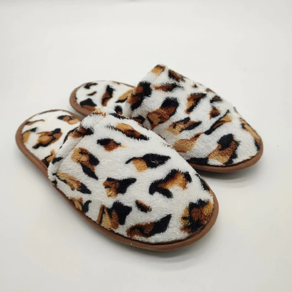 Beyaz Renk Leopar Desenli Kadın Terlik - 6