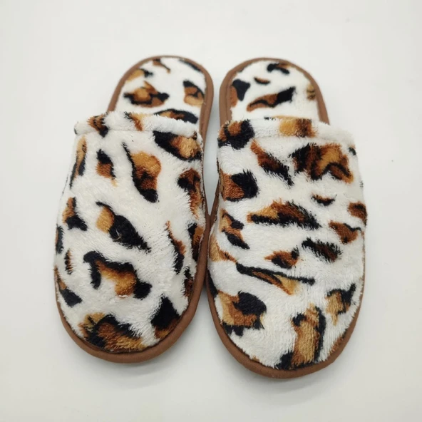 Beyaz Renk Leopar Desenli Kadın Terlik - 9