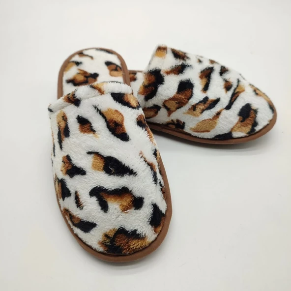 Beyaz Renk Leopar Desenli Kadın Terlik - 8