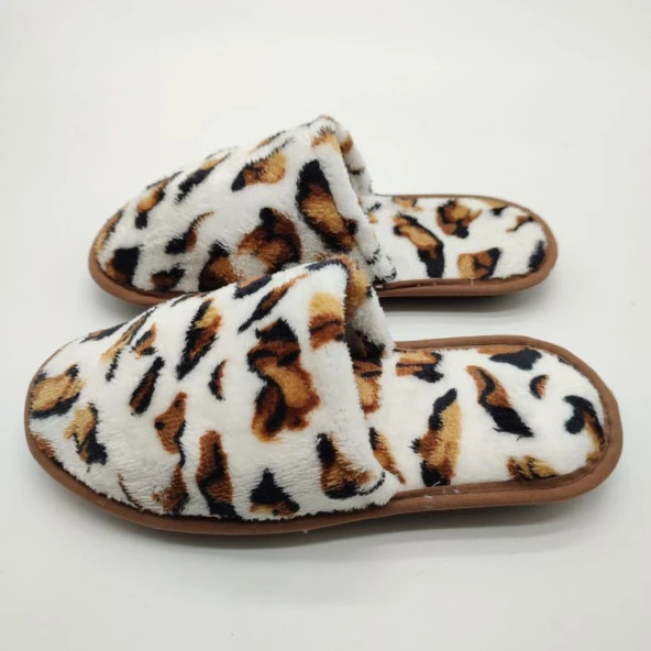 Beyaz Renk Leopar Desenli Kadın Terlik - 5