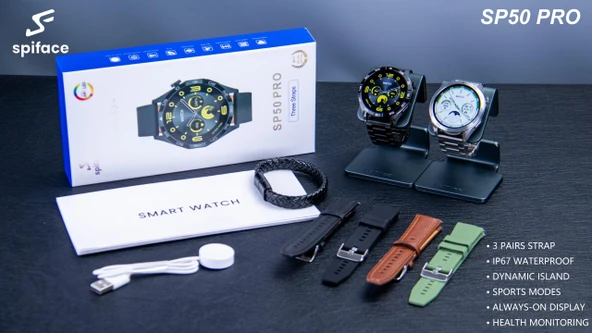 Spiface SP50 Pro Amoled Ekran 3 Kordonlu Akıllı Saat SİYAH Kasa - 3