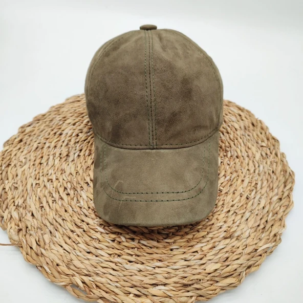 Süet Deri Beyzbol Kep Koyu Haki Renk - 6