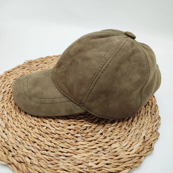 Süet Deri Beyzbol Kep Koyu Haki Renk - 5