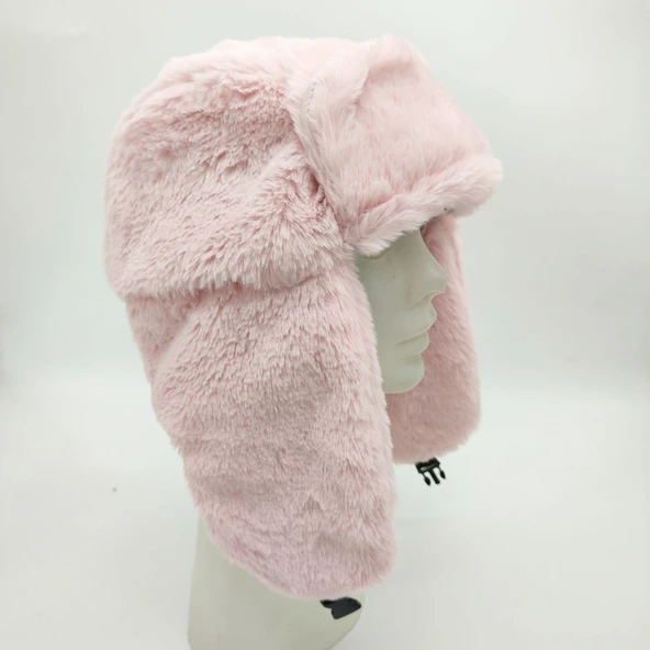 Pilot Model Peluş Kumaş Kadın Şapka Pudra Renk - 9