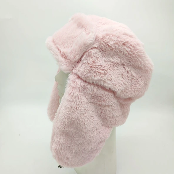Pilot Model Peluş Kumaş Kadın Şapka Pudra Renk - 6