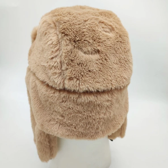 Pilot Model Peluş Kumaş Kadın Şapka Taba Renk - 9