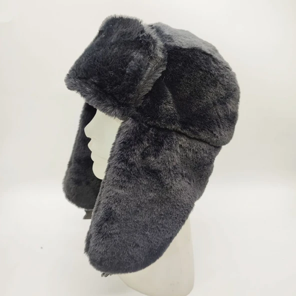 Pilot Model Peluş Kumaş Kadın Şapka Siyah Renk - 6