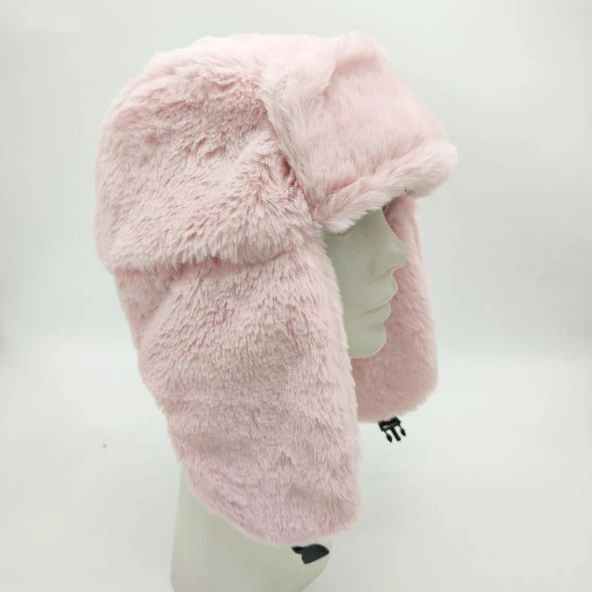 Pilot Model Peluş Kumaş Kadın Şapka Pudra Renk - 4