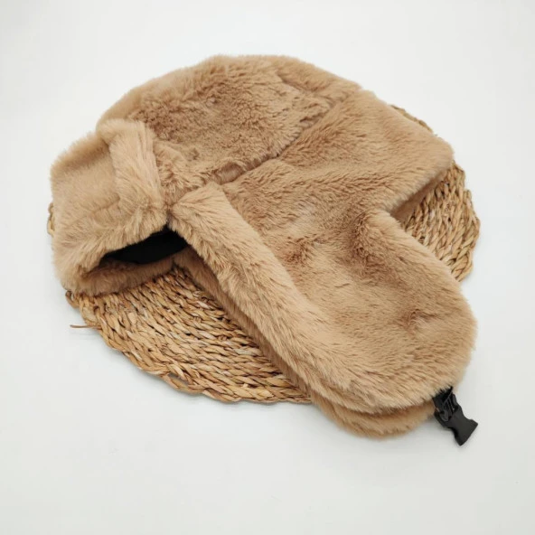 Pilot Model Peluş Kumaş Kadın Şapka Taba Renk - 2