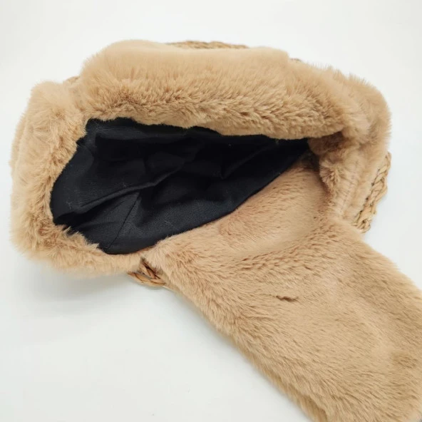 Pilot Model Peluş Kumaş Kadın Şapka Taba Renk - 5